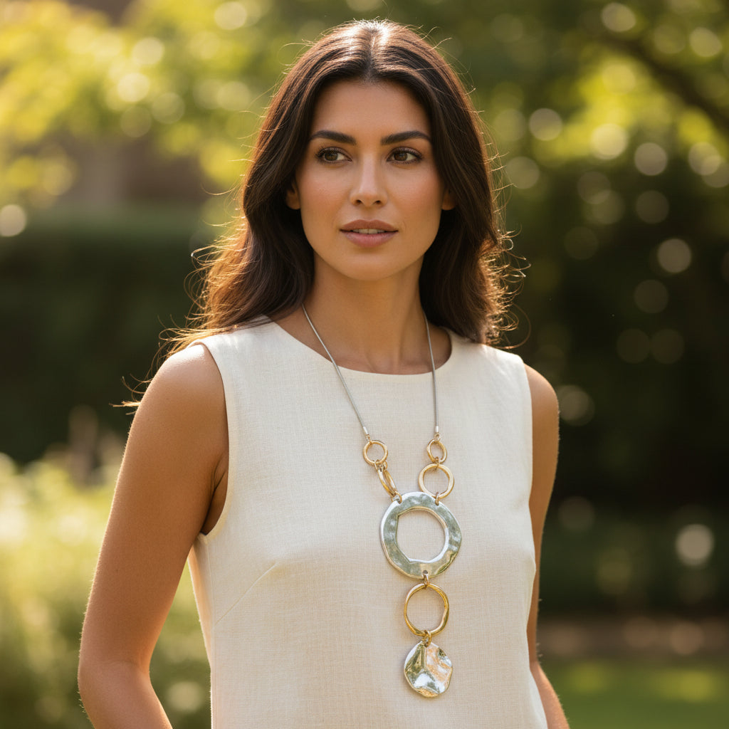 Sky Multi Circle Gold Silver Mix Long Necklace - Sugarplum Boutique