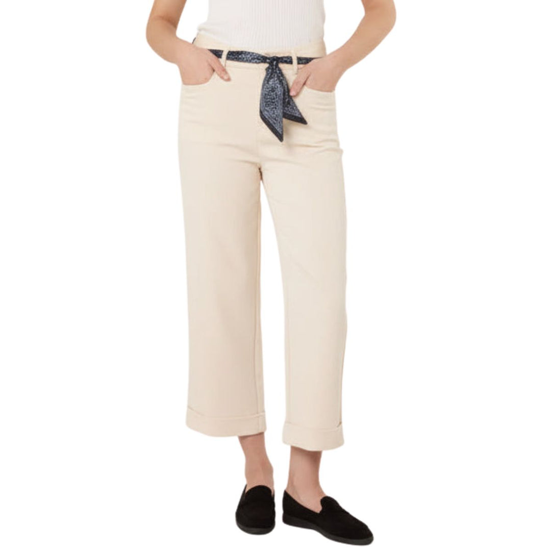 Sloane Cream Scarf Belt Straight Trousers - Sugarplum Boutique
