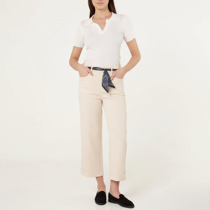 Sloane Cream Scarf Belt Straight Trousers - Sugarplum Boutique