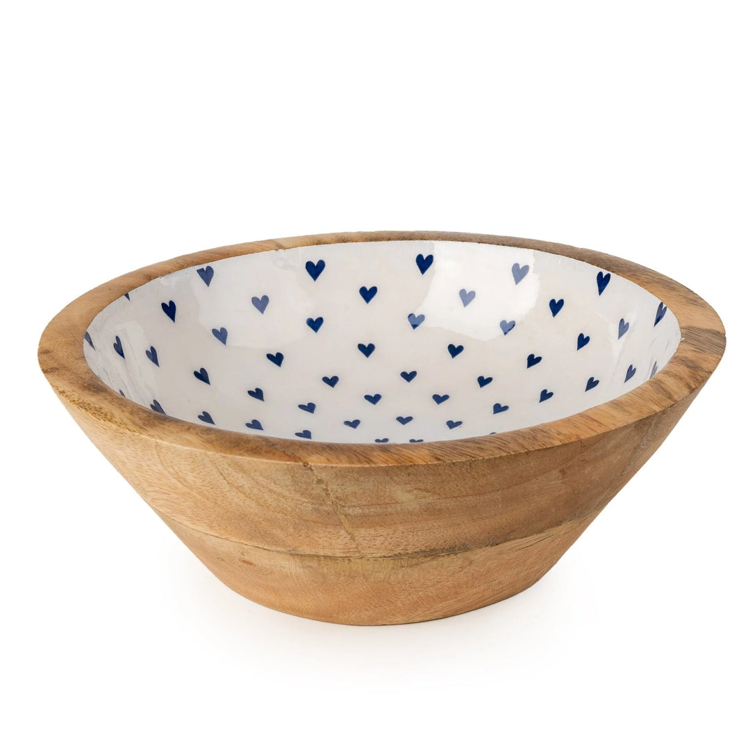 Small Bowl Mango Wood With Enamel Heart Print - Sugarplum Boutique