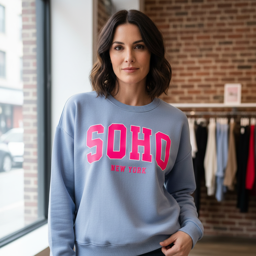 Soho Blue Neon Motif Cotton Mix Sweatshirt - Sugarplum Boutique