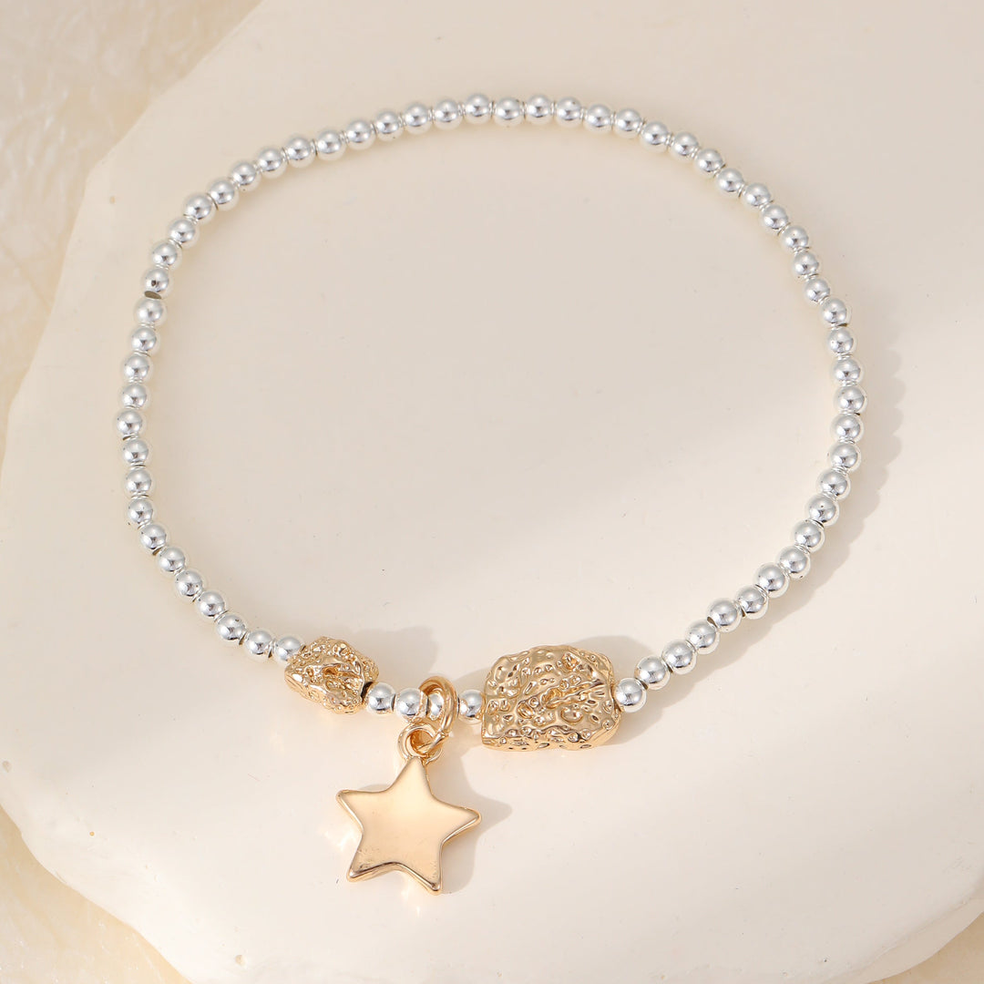 Solid Star Charm Gold Beaded Stretch Bracelet - Sugarplum Boutique