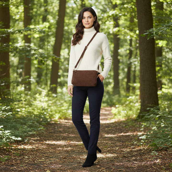 Sonya Chocolate Brown Suedette Handbag - Sugarplum Boutique