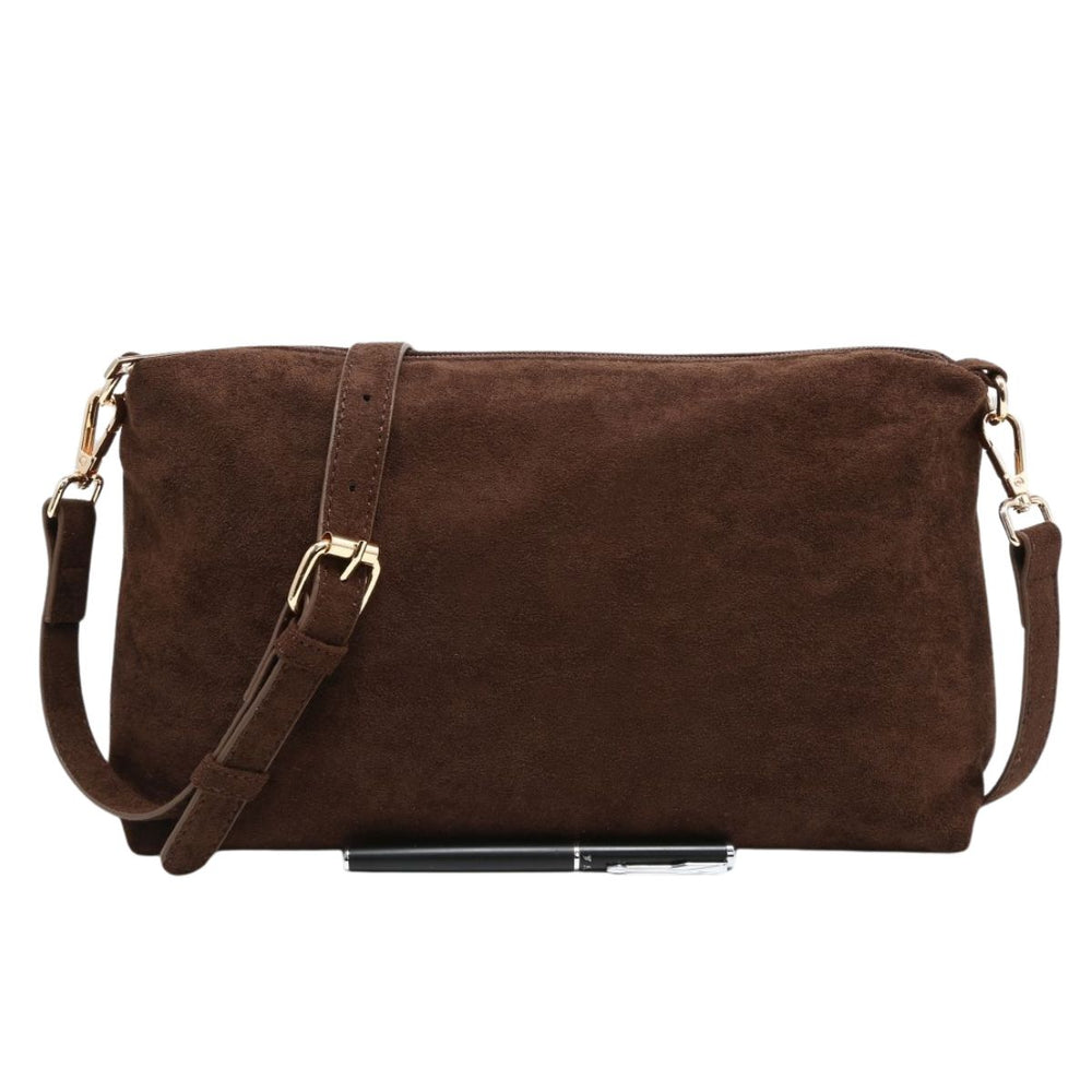 Sonya Chocolate Brown Suedette Handbag - Sugarplum Boutique