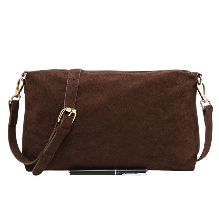Sonya Chocolate Brown Suedette Handbag - Sugarplum Boutique