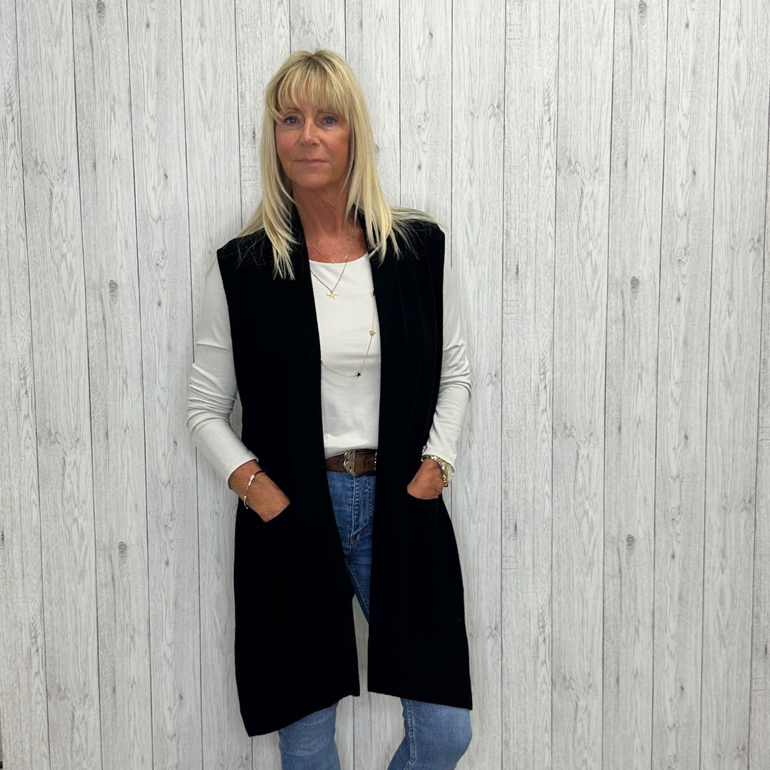 Sonya Soft Knit Sleeveless Cardigan Gilet Black - Sugarplum Boutique