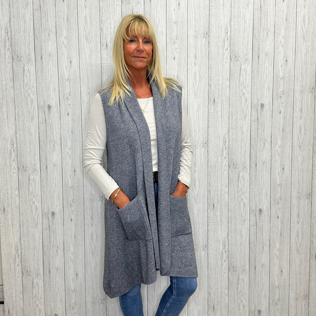 Sonya Soft Knit Sleeveless Cardigan Gilet Grey - Sugarplum Boutique