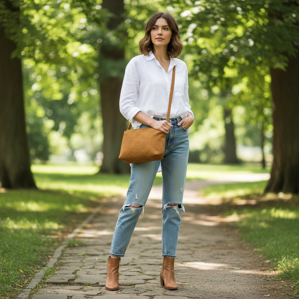 Sonya Tan Brown Suedette Handbag - Sugarplum Boutique