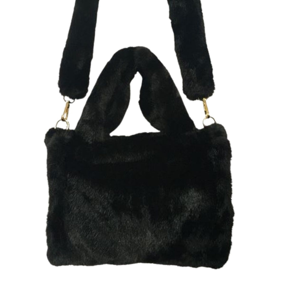 Sophia Black Faux Fur Handbag - Sugarplum Boutique