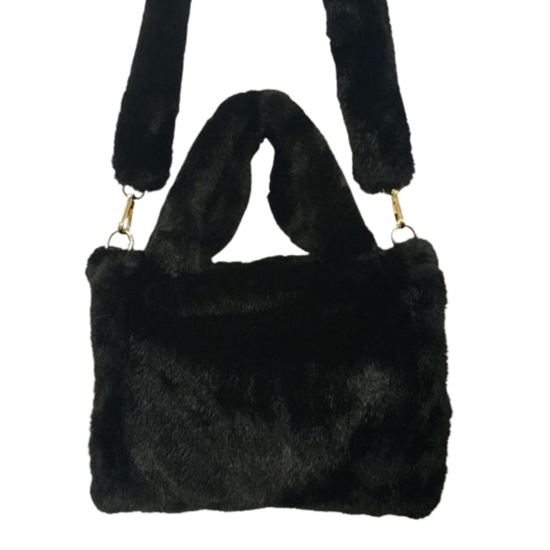 Sophia Black Faux Fur Handbag - Sugarplum Boutique