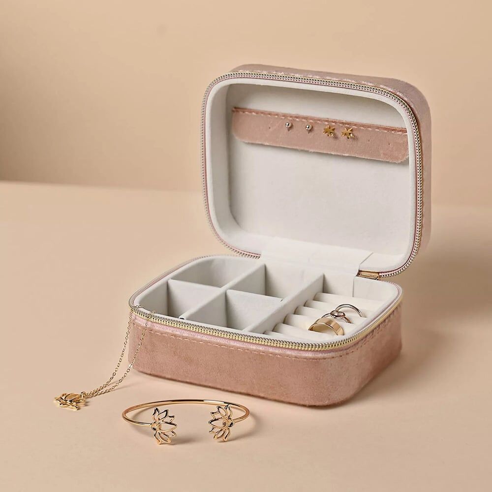 Sophia Classic Blush Pink Velvet Jewellery Box - Sugarplum Boutique