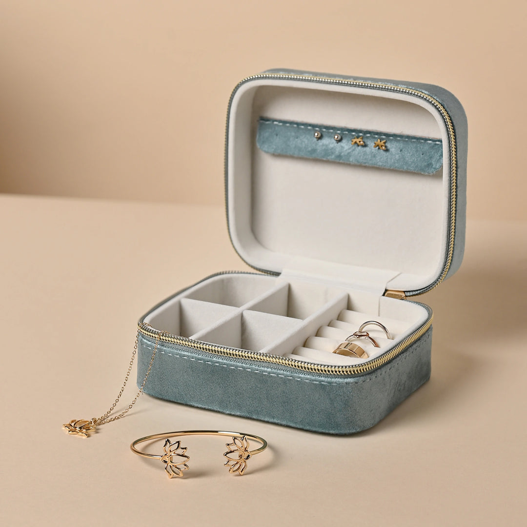 Sophia Classic Light Teal Velvet Jewellery Box - Sugarplum Boutique