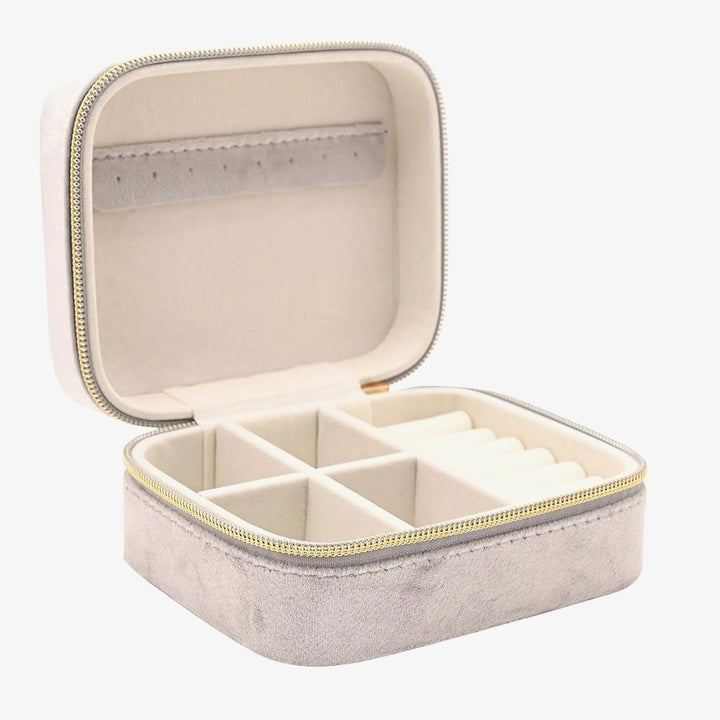 Sophia Classic Silver Grey Velvet Jewellery Box - Sugarplum Boutique