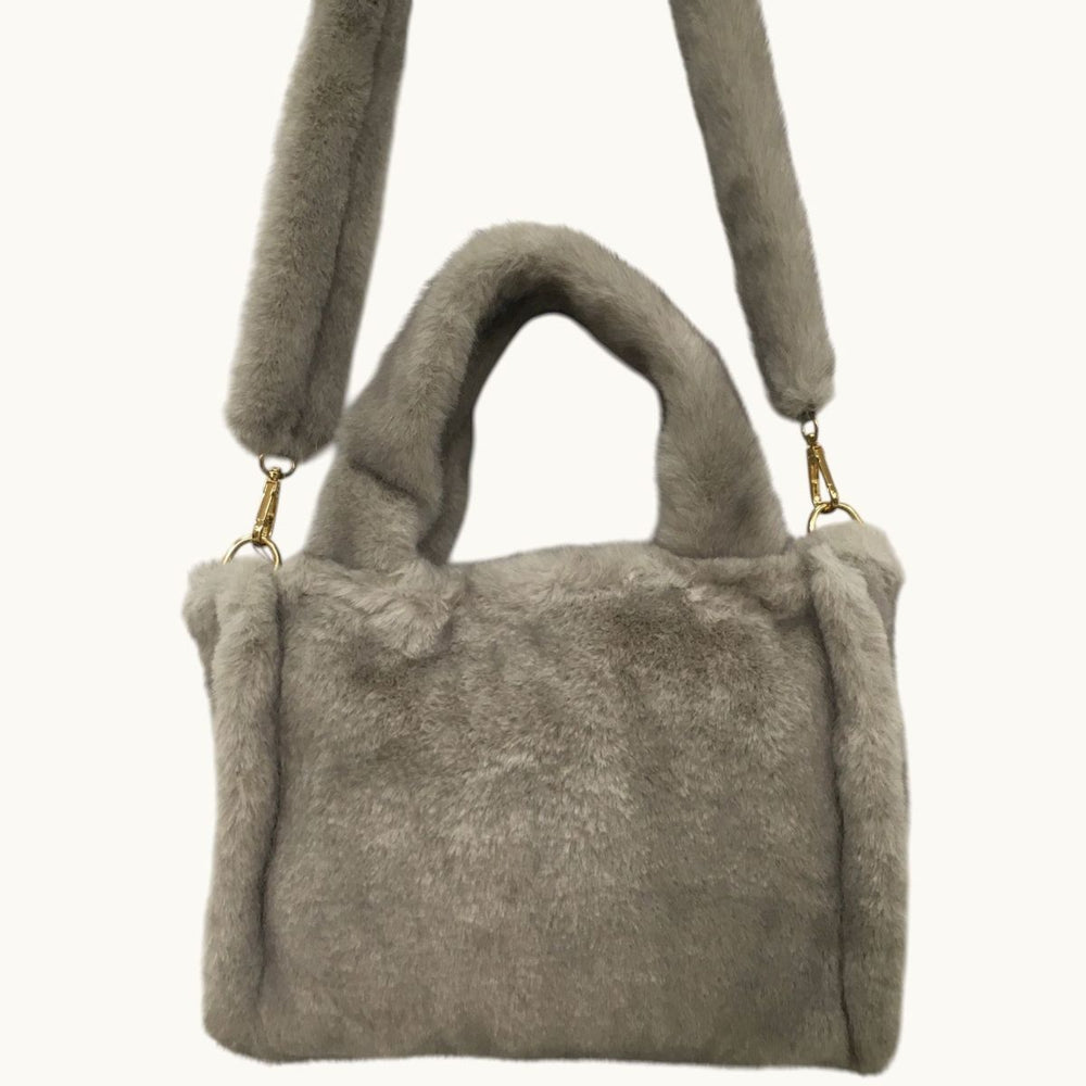 Sophia Grey Faux Fur Handbag - Sugarplum Boutique