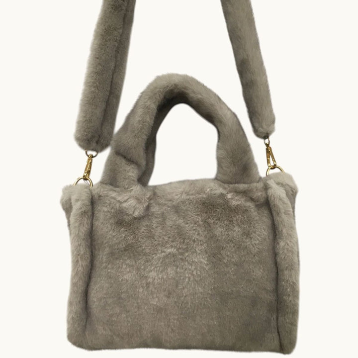 Sophia Grey Faux Fur Handbag - Sugarplum Boutique