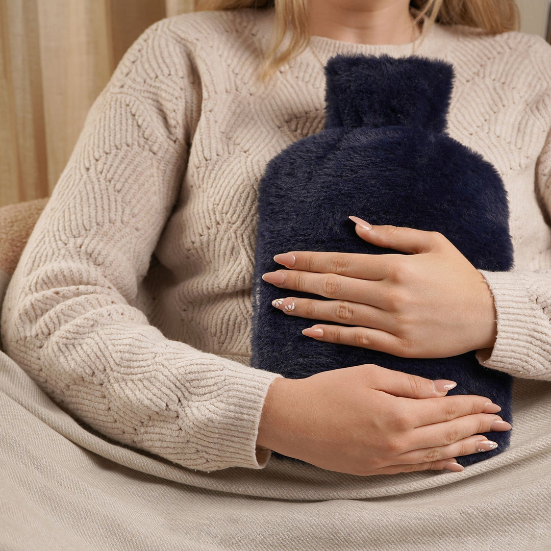 Sophia Layers Soft Faux Fur Muff Hot Water Bottle -Navy Blue - Sugarplum Boutique