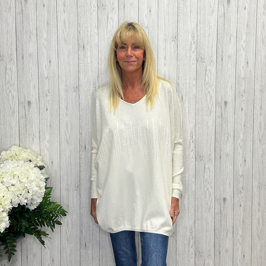 Sophie Cream Relaxed Fit Sparkle Jumper - Sugarplum Boutique