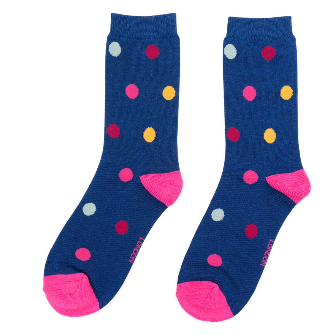 Spots Ladies Bamboo Socks Navy Blue - Sugarplum Boutique