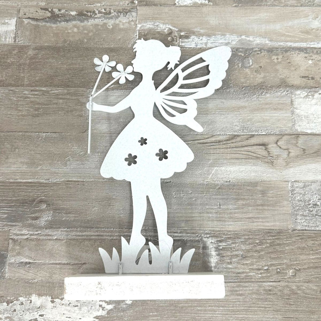 Standing Metal Fairy On Wood- sugarplum Boutique
