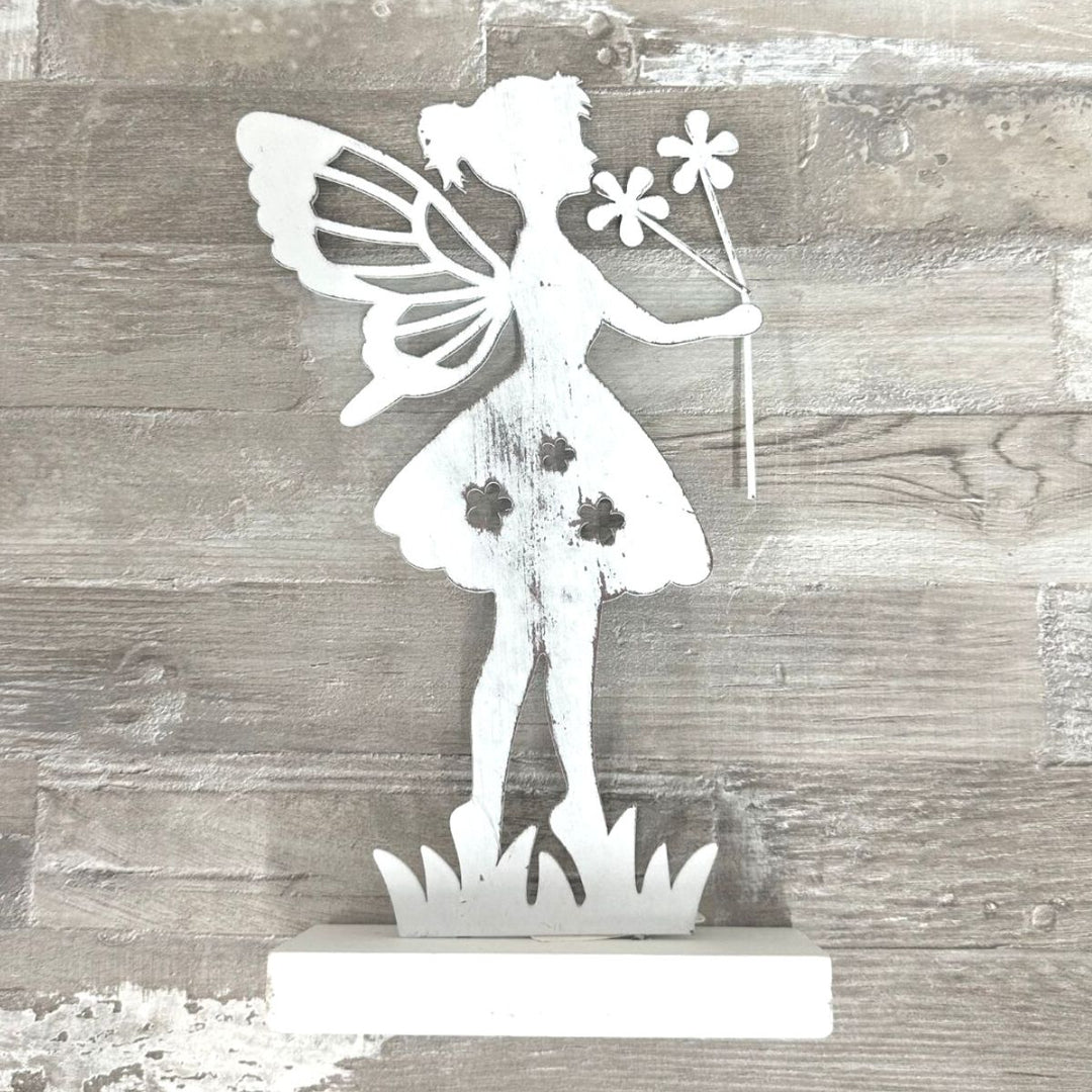 Standing Metal Fairy On Wood - Sugarplum Boutique