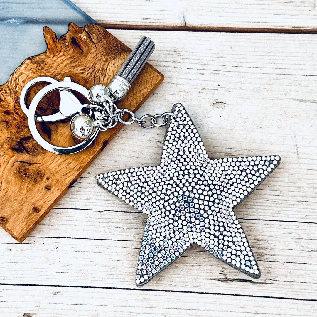 Star Diamante Keyring Grey Aurora Borealis - Sugarplum Boutique