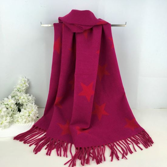 Star Print Tassel Winter Scarf Cerise Pink - Sugarplum Boutique