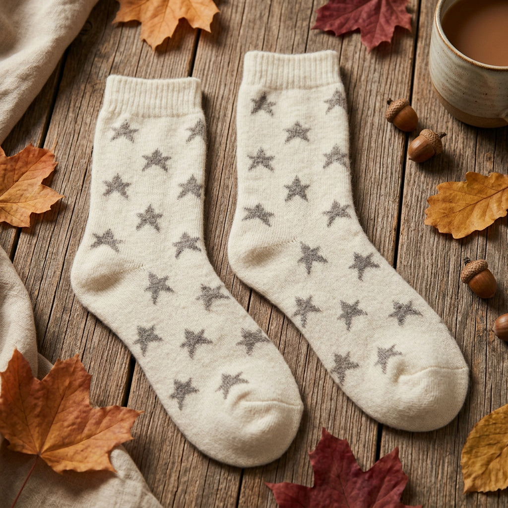 Star Wool Mix Cream Cosy Socks - Sugarplum Boutique