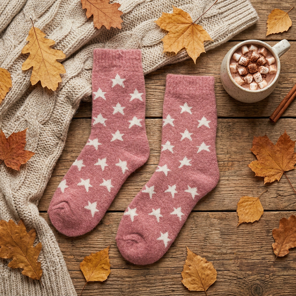Star Wool Mix Pink Cosy Socks - Sugarplum Boutique