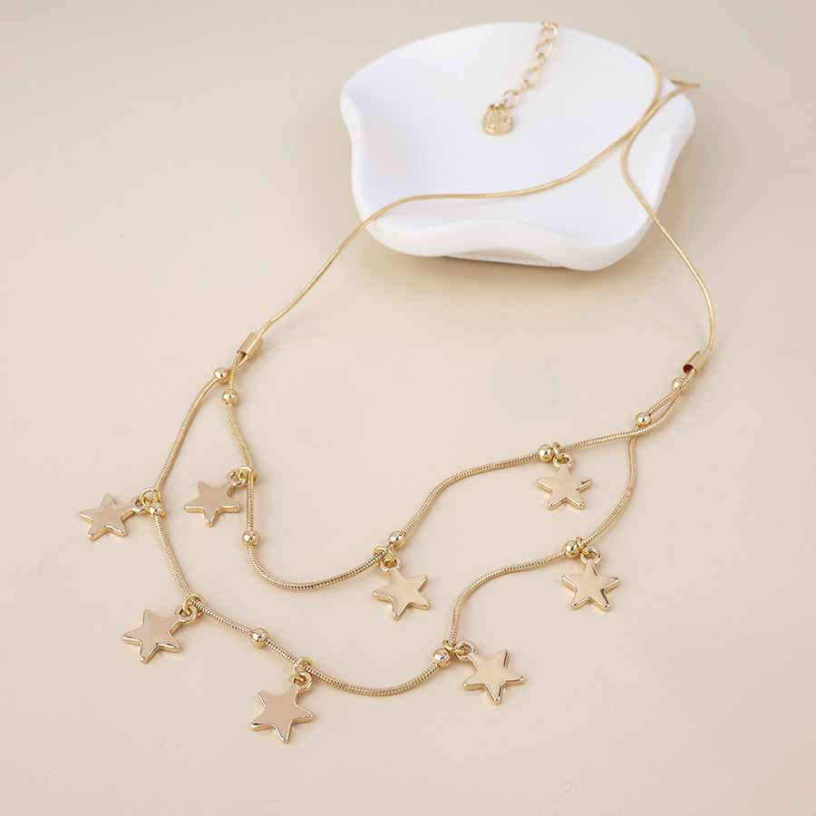 Stardust Gold Plated Double Strand Star Short Necklace - Sugarplum Boutique