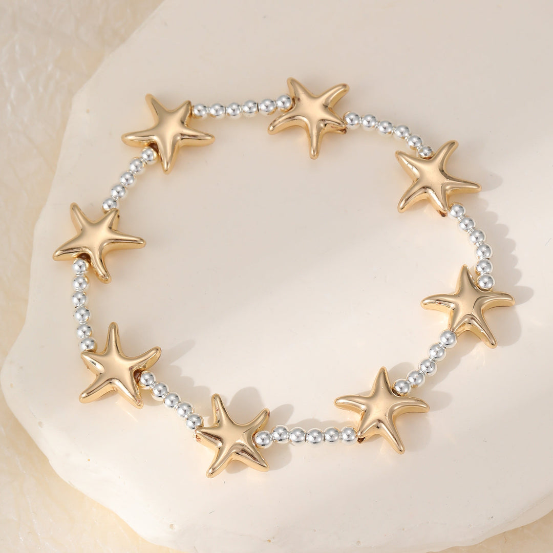 Starfish Charm Beaded Stretch Bracelet Gold - Sugarplum Boutique