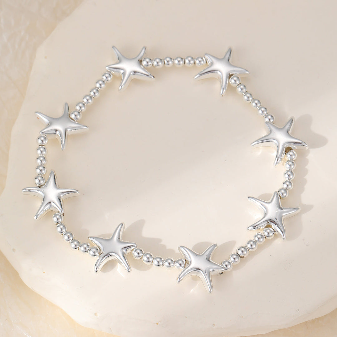 Starfish Charm Beaded Stretch Bracelet Silver - Sugarplum Boutique