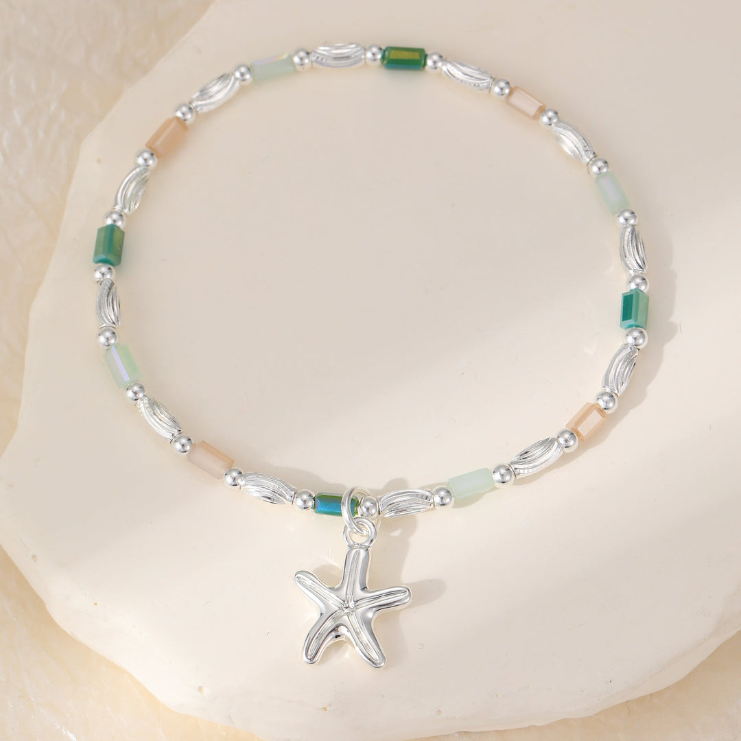 Starfish Charm Beaded Stretch Bracelet Silver - Sugarplum Boutique