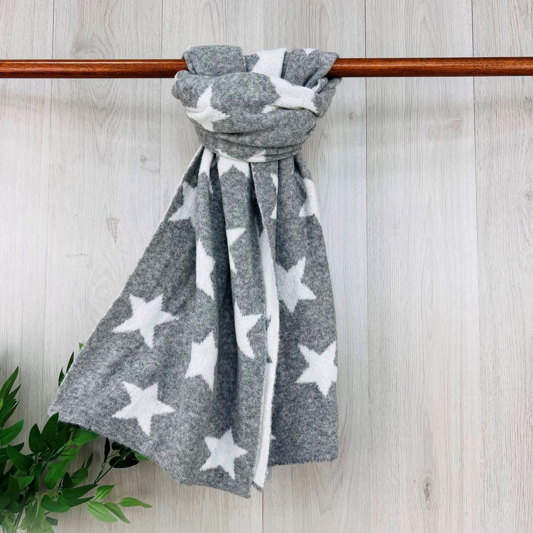 Stella Star Print Winter Scarf Grey - Sugarplum Boutique