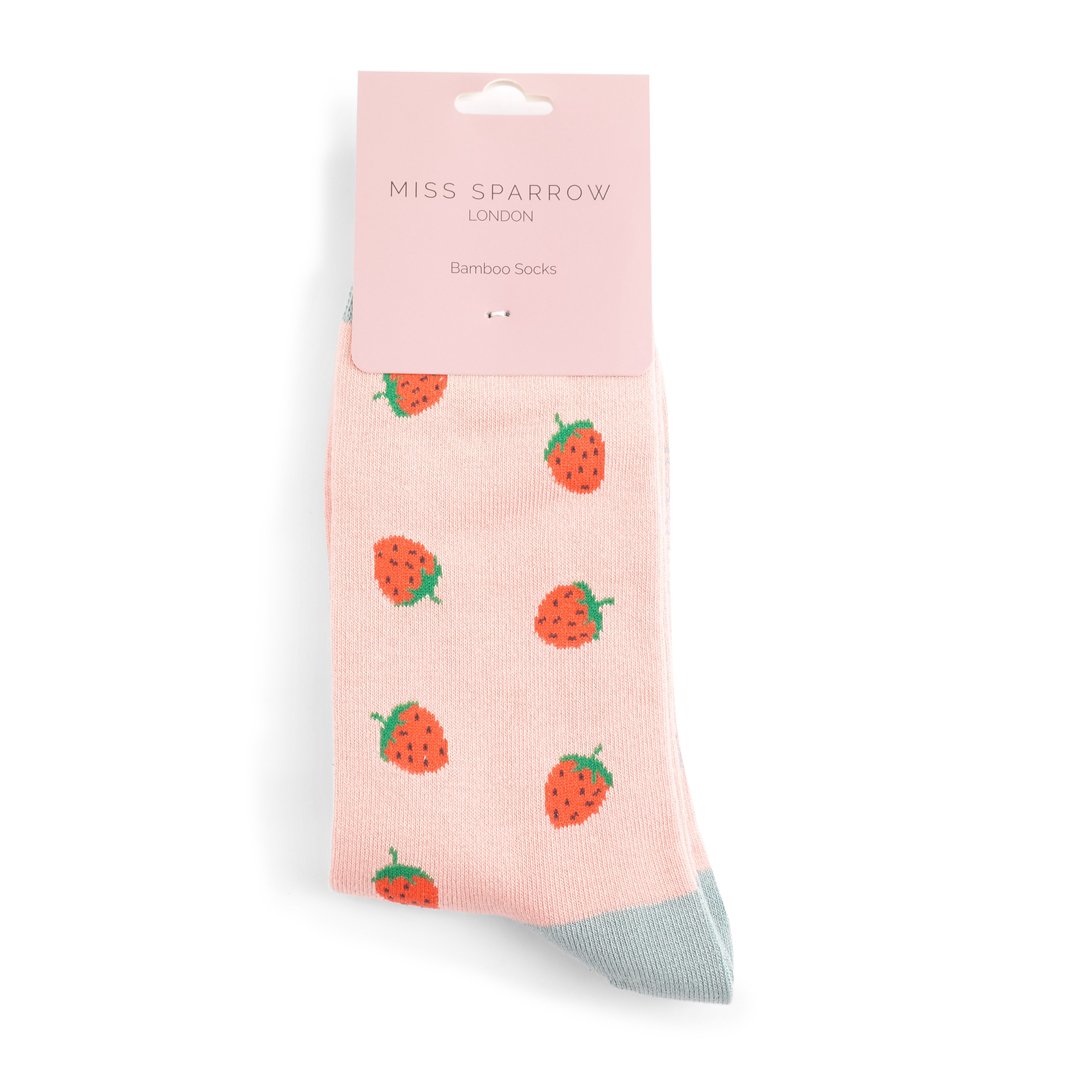 Strawberries Ladies Bamboo Socks Pink - Sugarplum Boutique