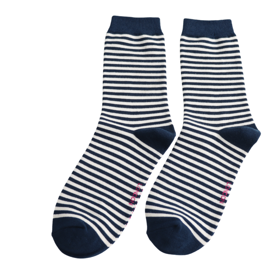 Striped Navy Blue Ladies Bamboo Socks - Sugarplum Boutique