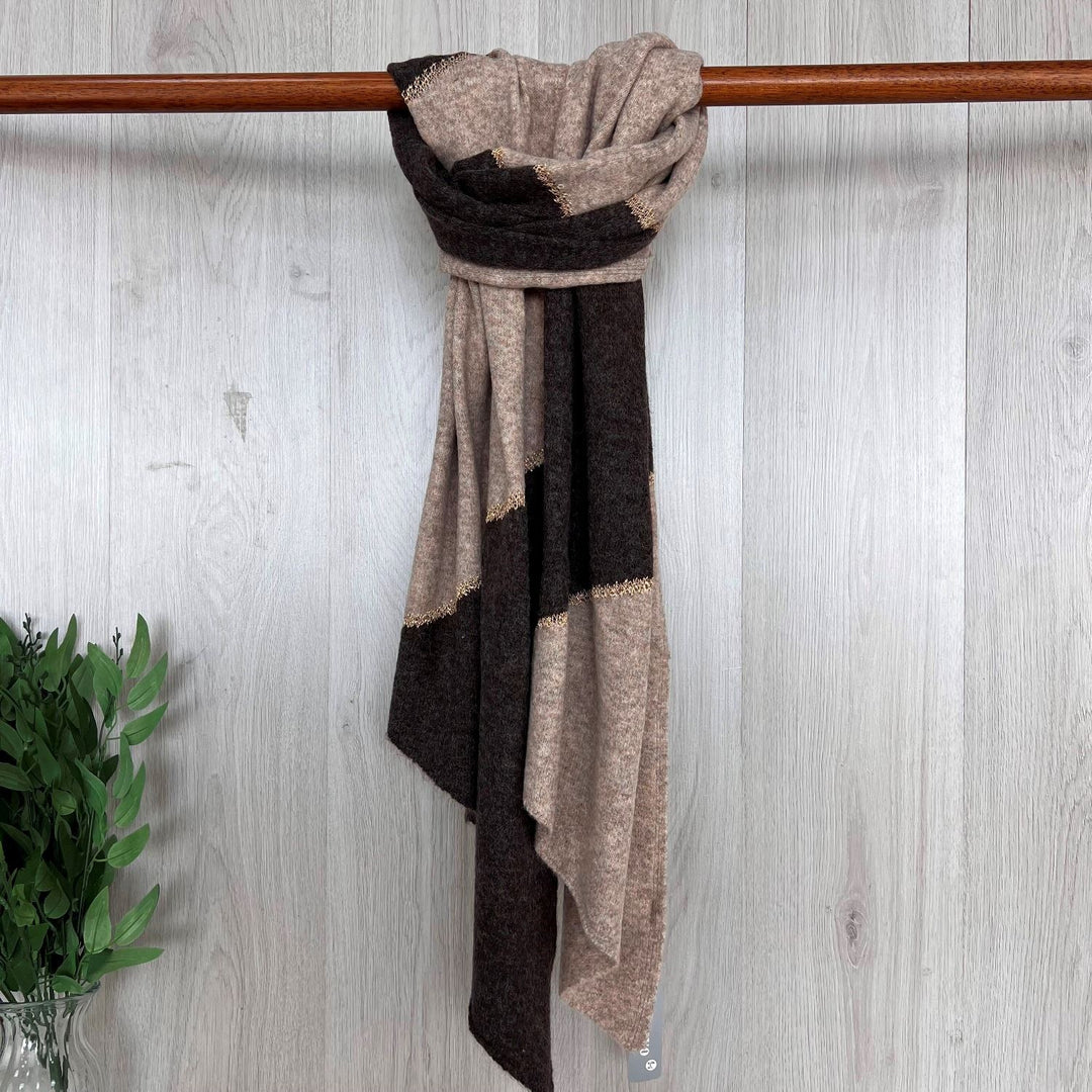 Surrey Stitched Two Tone Winter Scarf Chocolate Brown - Sugarplum Boutique  