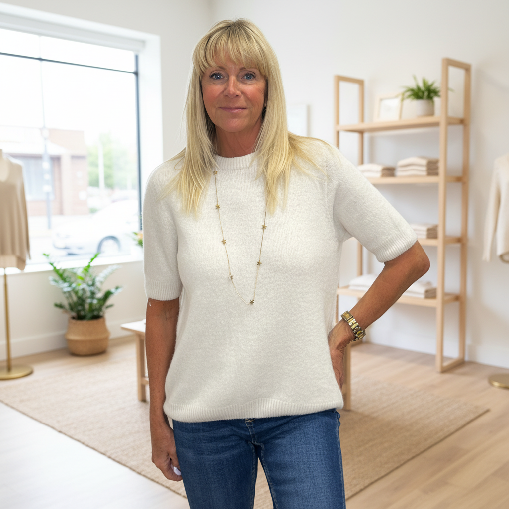 Susie Round Neck Short Sleeve Alpaca Blend Jumper Cream