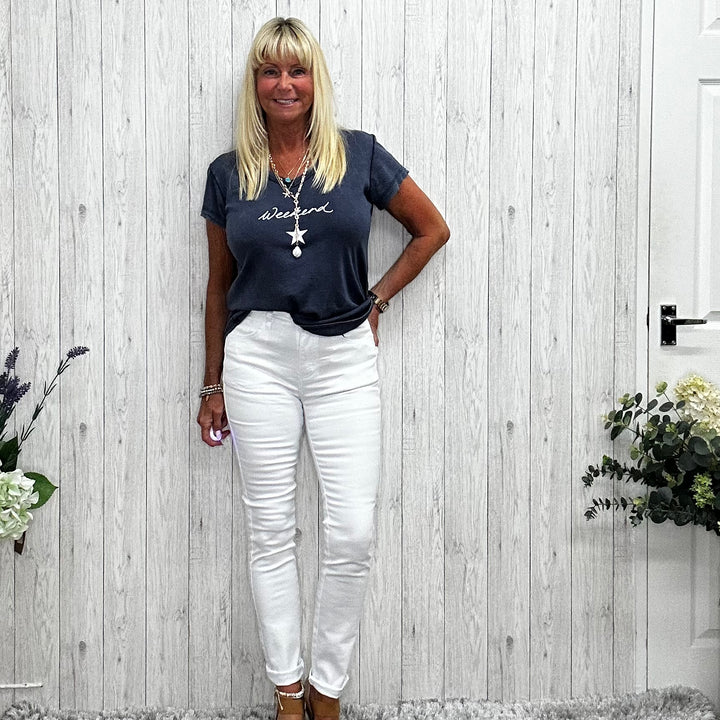 Sussex Super Stretch Cotton Jeans white - Sugarplum Boutique