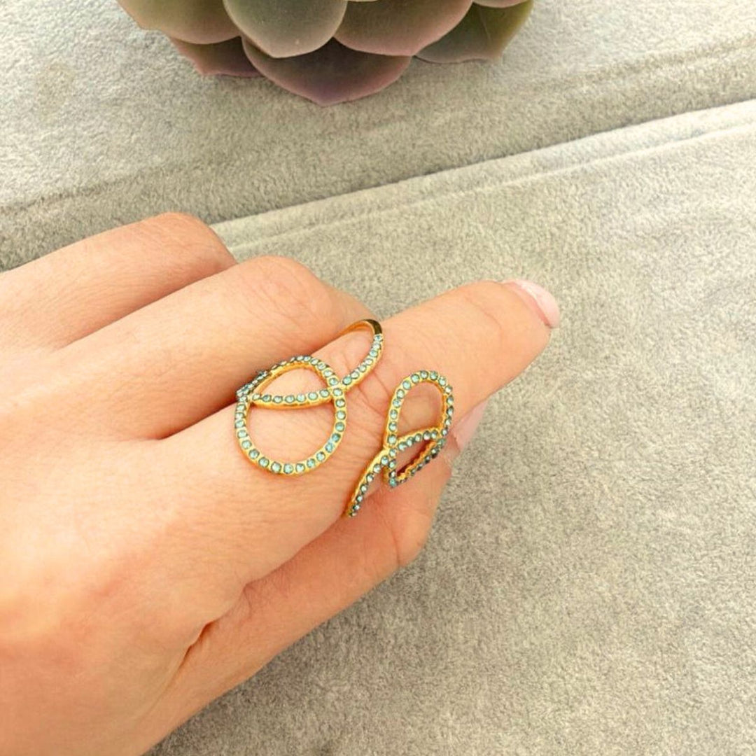 Swirl Blue Diamante Adjustable Ring -   Sugarplum Boutique