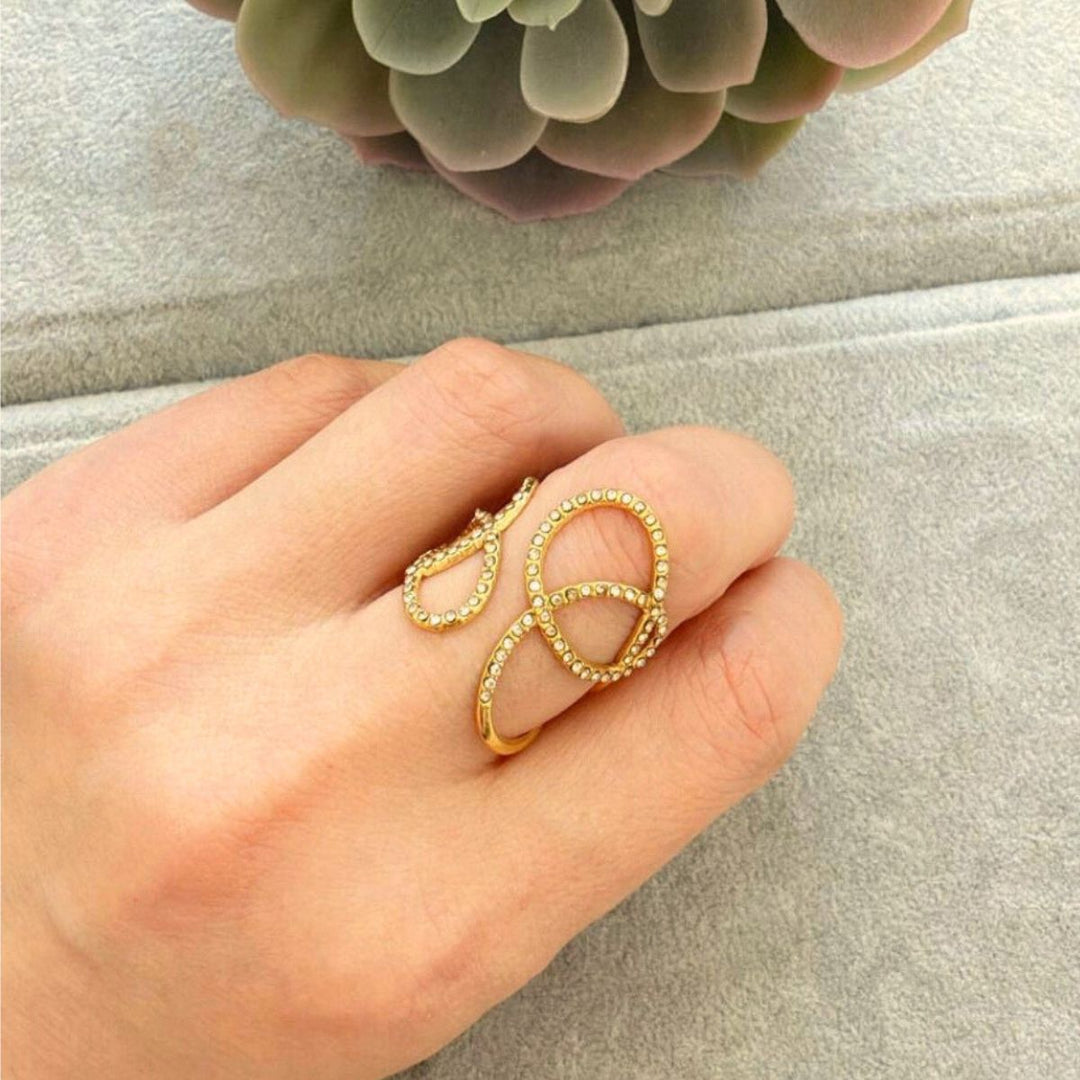 Swirl White Diamante Adjustable Ring - Sugarplum Boutique