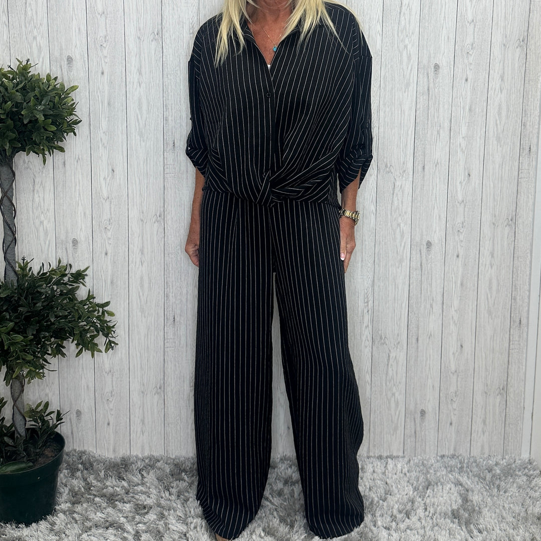 Tadley Two Piece Matching Top Trousers Co-Ord Set Black - Sugarplum Boutique