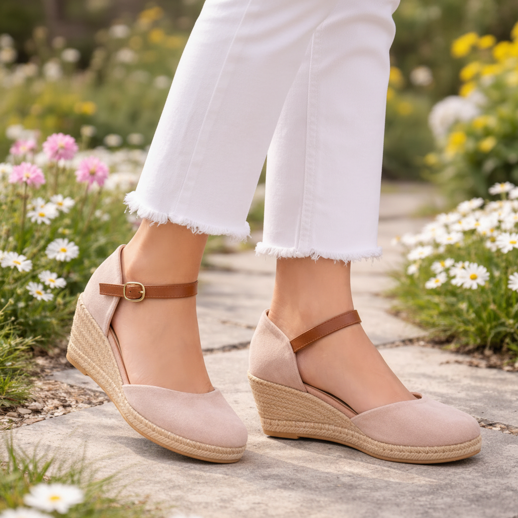 Taffeta Beige Hessian Wedge Espadrilles - Sugarplum Boutique