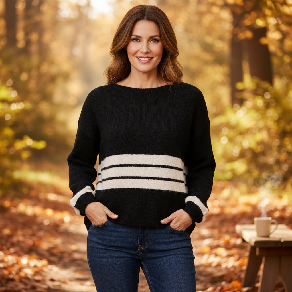Talbot Cosy Black Striped Jumper - Sugarplum Boutique