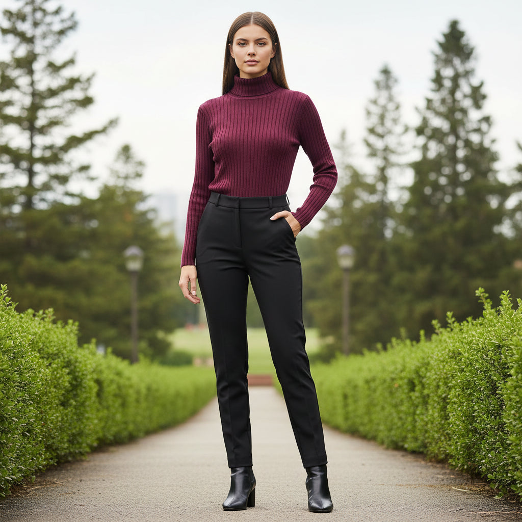Tammy Rib Polo Neck Burgundy Jumper - Sugarplum Boutique