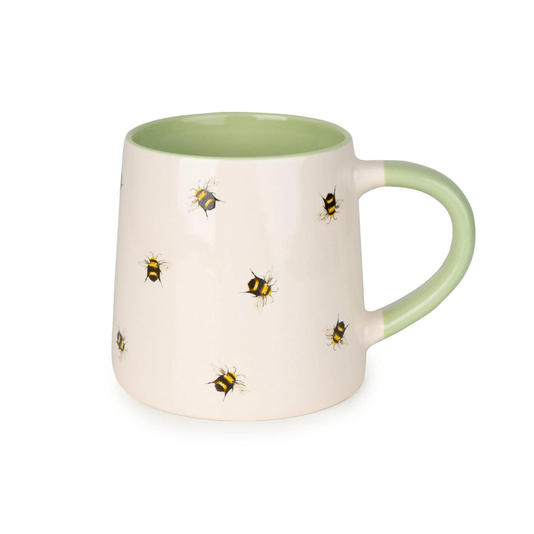 Tapered Ceramic Mug - Soft Green Bees - Sugarplum Boutique