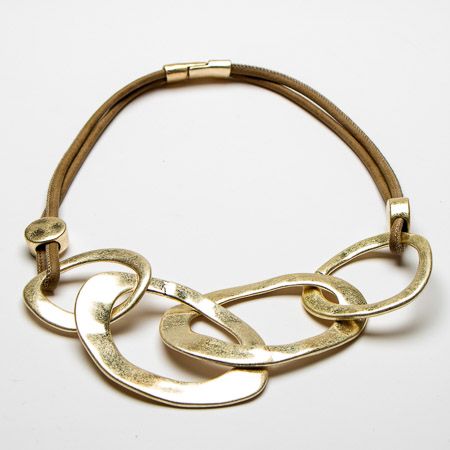 Tara Tan Brown Leather Open Link Short Necklace - Sugarplum Boutique