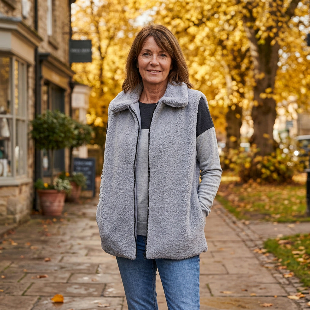 Teddy Faux Fur Lined Grey Winter Gilet - Sugarplum Boutique