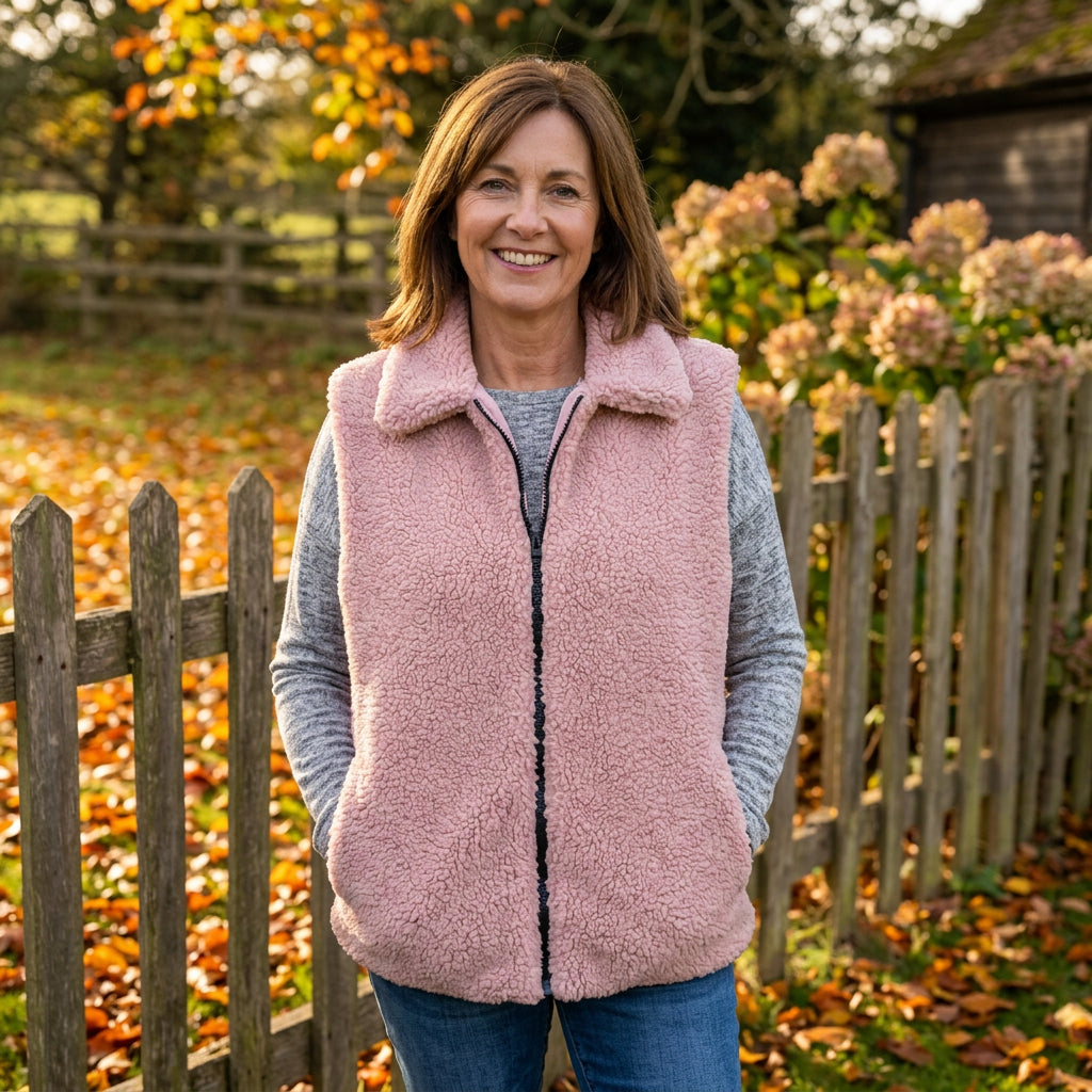 Teddy Faux Fur Lined Pink Winter Gilet Pink - Sugarplum Boutique