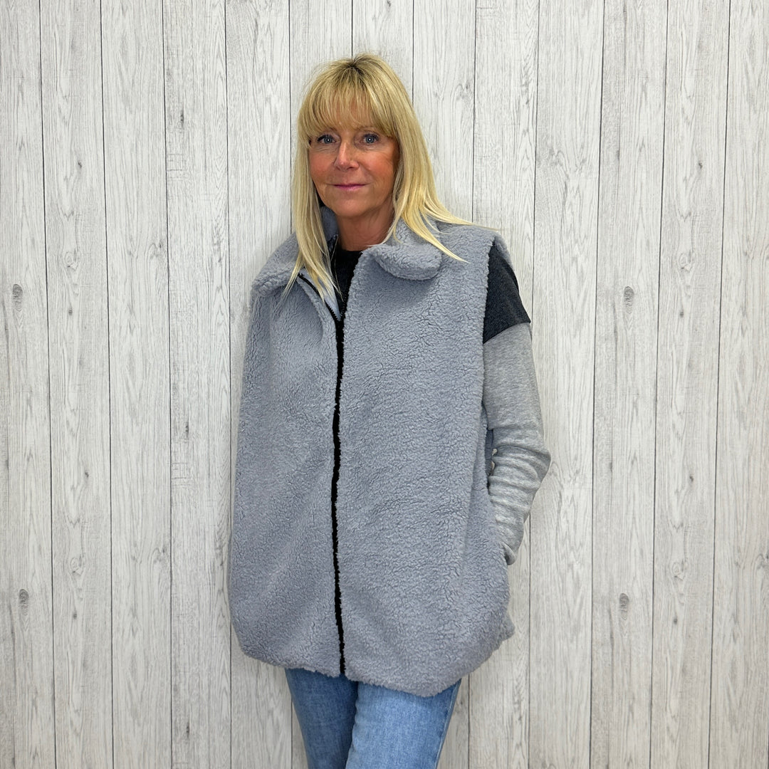 Teddy Faux Fur Lined Winter Gilet Grey - Sugarplum Boutique