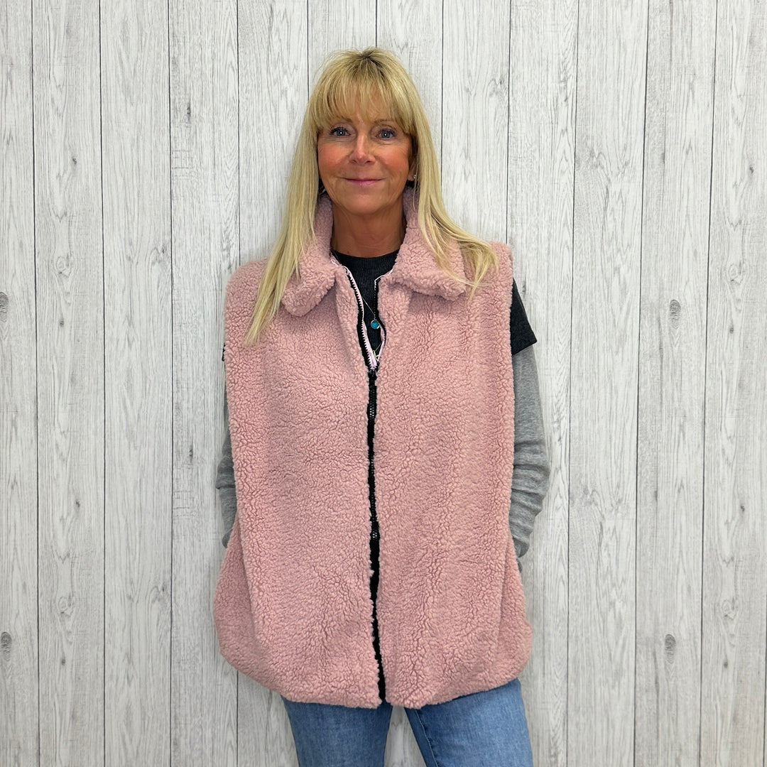 Teddy Faux Fur Lined Winter Gilet Pink - Sugarplum Boutique
